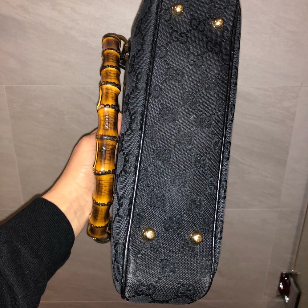 Black GG canvas Gucci bamboo Anita bag - Picture 3 of 8